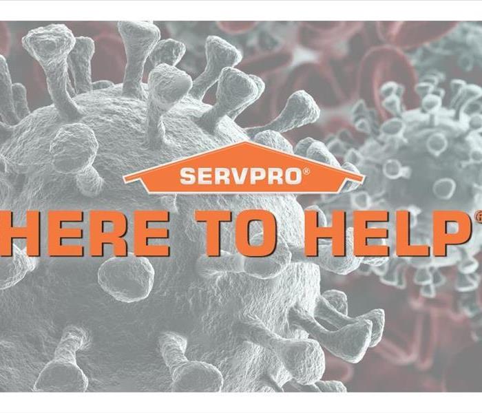 image of virus with words "Here to Help"